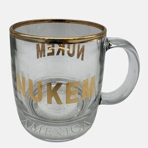 Nukem Clear Glass Coffee Mug With Gold Trim 3.75" Tall Collectible USA Theme